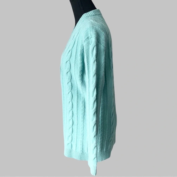Talbots Light Blue Wool Blend Stretchy Cable Knit Cardigan - Picture 2 of 14